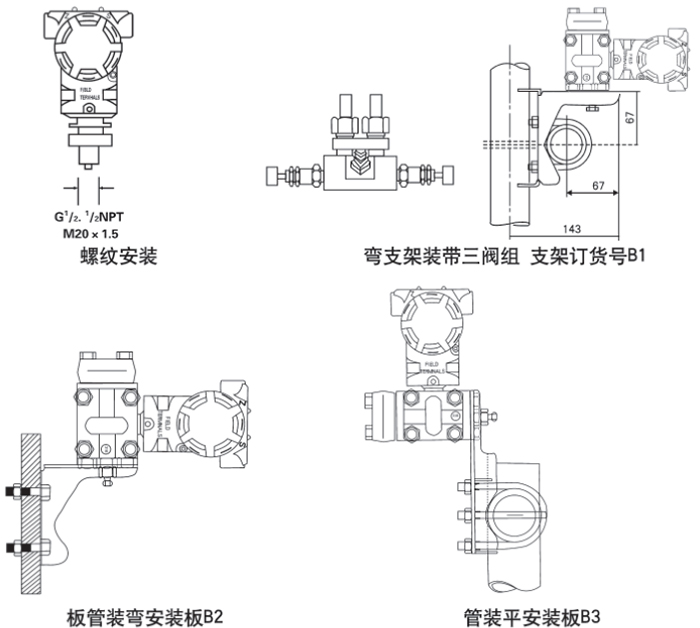 高壓型壓力變送器安裝方式示意圖